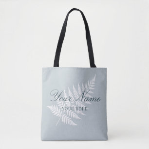Bolsa Tote Samambaia Branca Azul Gelado Elegante Nome e Funçã