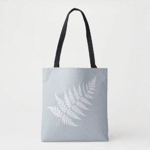 Bolsa Tote Samambaia Branca Azul Gélido Minimalista Botânico