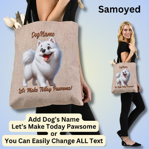 Bolsa Tote Samoyed - Adicionar Nome do Cachorro, Alterar Text