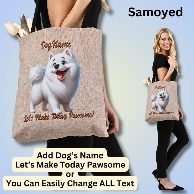 Bolsa Tote Samoyed - Adicionar Nome do Cachorro, Alterar Text (Criador carregado)