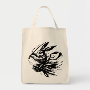 Bolsa Tote Samurai Bunny Black Ink Warrior Rabbit