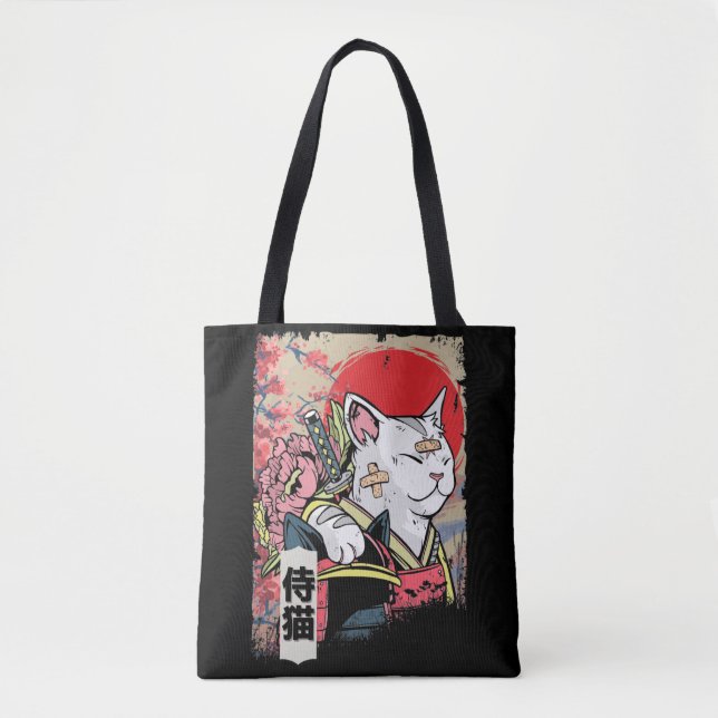 Bolsa Tote Samurai Cat Warrior Japão Ninja Kitten (Frente)
