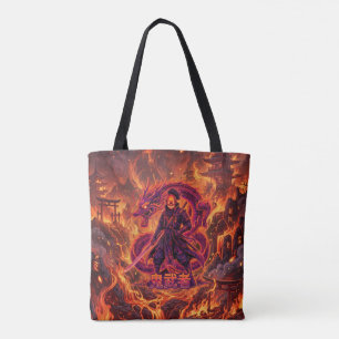 Bolsa Tote Samurai e Dragão de Fogo Cibernético