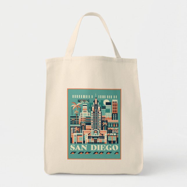 Bolsa Tote San Diego California Art Deco (Frente)