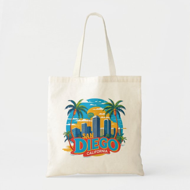 Bolsa Tote San Diego California Skyline-Modern Cityscape Art (Frente)