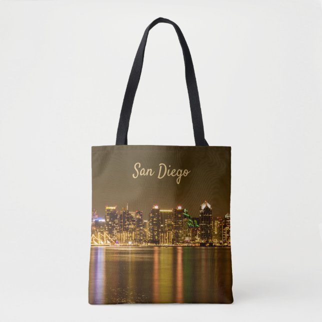 Bolsa Tote San Diego Skyline Night California Souvenir (Frente)