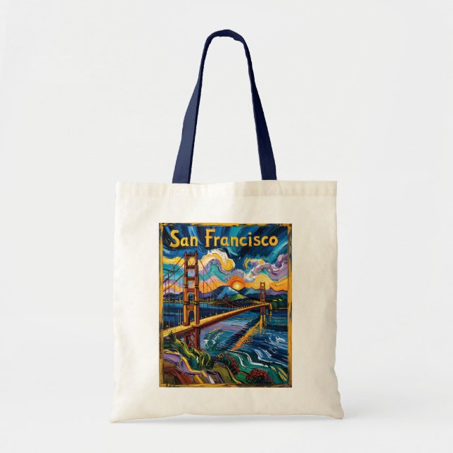 Bolsa Tote San Francisco Golden Gate Van Gogh Style Art (Frente)