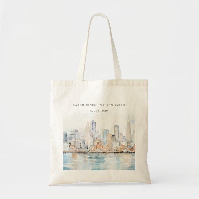 Bolsa Tote San Francisco Watercolor Landscape Wedding (Frente)
