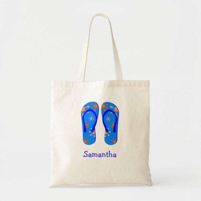 Bolsa Tote Sandals sacudir flot verão azul nome personalizado (Frente)