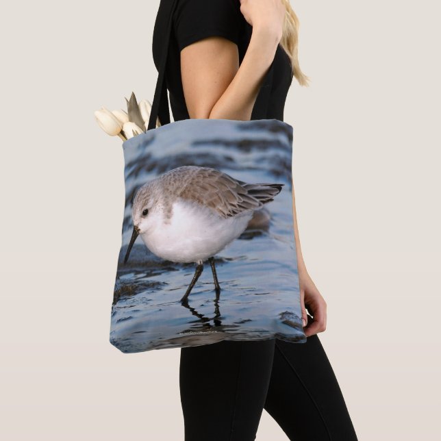 Bolsa Tote Sanderling Strolls a Winter Beach (Close Up)