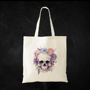 Bolsa Tote Sanduíche floral e gótica do crânio elegante