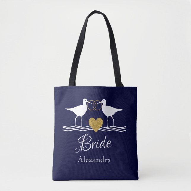 Bolsa Tote Sanduíches de casamento de ouro branco azul-marinh (Frente)