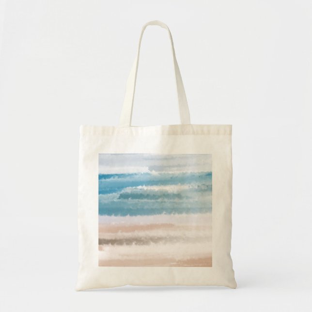 Bolsa Tote Sandy Beach Ocean Waves Abstrato Watercolor (Frente)