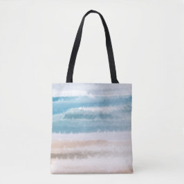 Bolsa Tote Sandy Beach Ocean Waves Abstrato Watercolor