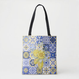 Bolsa Tote Sangue do mosaico em azul e amarelo