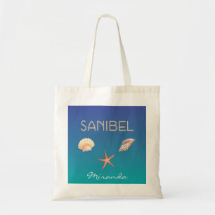 Bolsa Tote Sanibel com seashells e nome feito sob encomenda