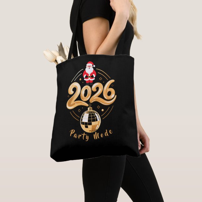 Bolsa Tote Santa 2026 Party Mode Gold Disco Christmas (Close Up)