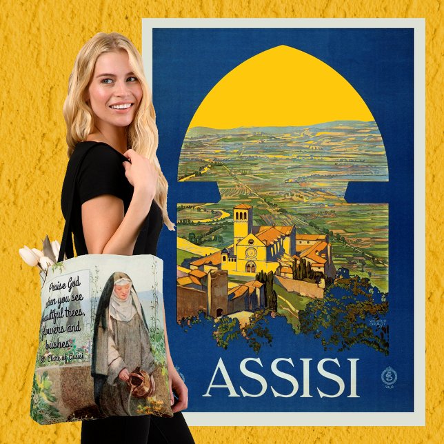 Bolsa Tote Santa Clara de Assis Regando Flores (M 065; Citaçã (Criador carregado)