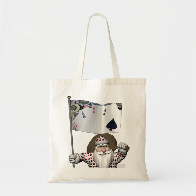 Bolsa Tote Santa Claus ama Jogando Poker (Frente)