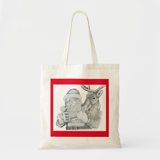 Bolsa Tote Santa Claus e Reindeer (Frente)