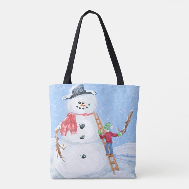 Bolsa Tote Santa Claus Helper Construindo Um Bobo Neve (Verso)