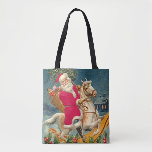 Bolsa Tote Santa Claus on a wooden horse (Frente)