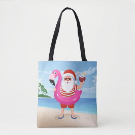 Bolsa Tote Santa Claus with flamingo inflatable ring
