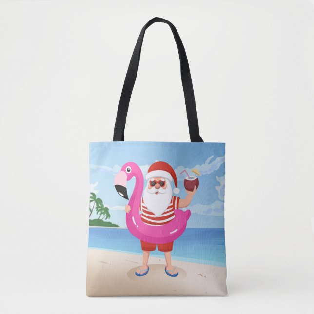 Bolsa Tote Santa Claus with flamingo inflatable ring (Frente)