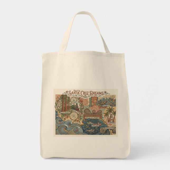 Bolsa Tote Santa Cruz California Dreams Map UCSC Surfing (Frente)