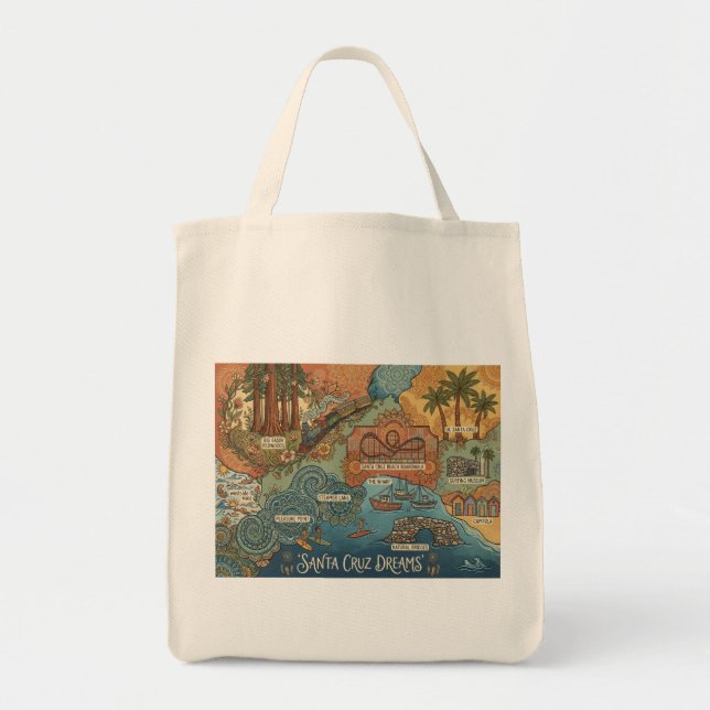 Bolsa Tote Santa Cruz California Dreams Map – Vibrant Coast (Frente)