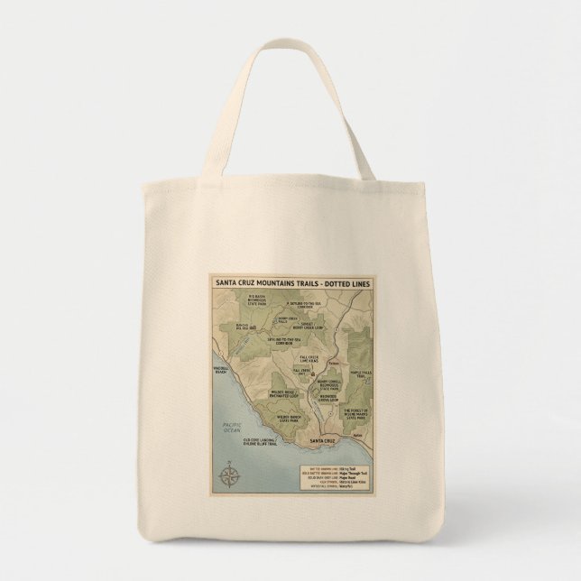 Bolsa Tote Santa Cruz California Trail Map Redwood & Coastal  (Frente)