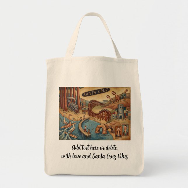 Bolsa Tote Santa Cruz California Whimsical Map UCSC Boardwalk (Frente)