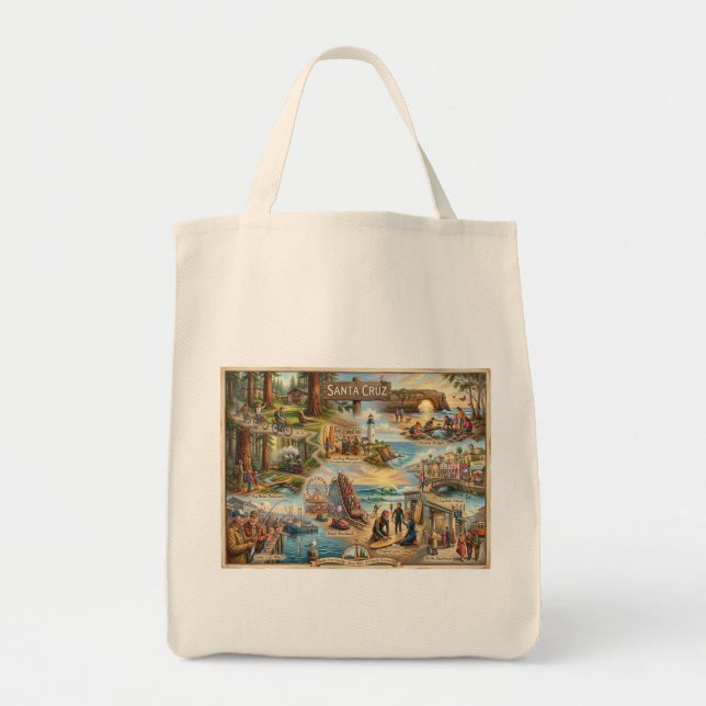 Bolsa Tote Santa Cruz Vibe Map – Cultural Coastal Art Print (Frente)