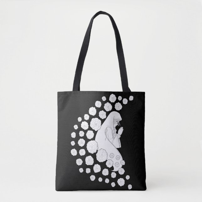 Bolsa Tote Santa Maria com rosas - preto e branco - (Frente)