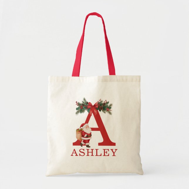 Bolsa Tote Santa Monogrammed and Name Family Matching (Frente)