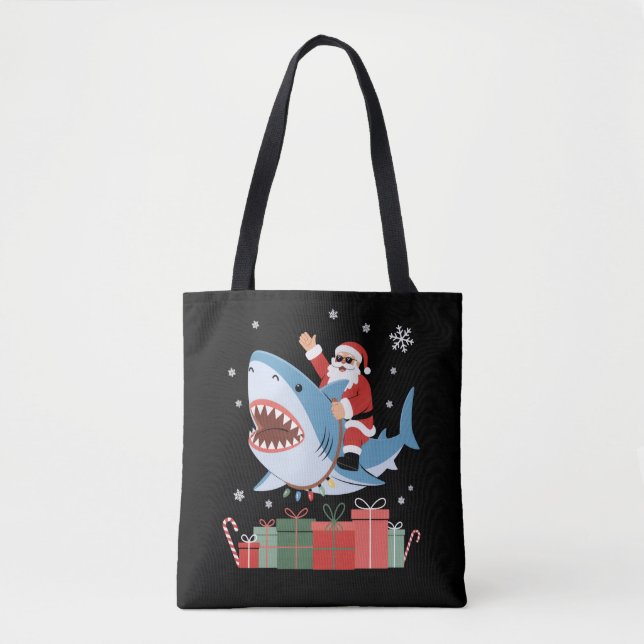 Bolsa Tote Santa Riding Shark Christmas Pajama Cute Ocean  (Frente)