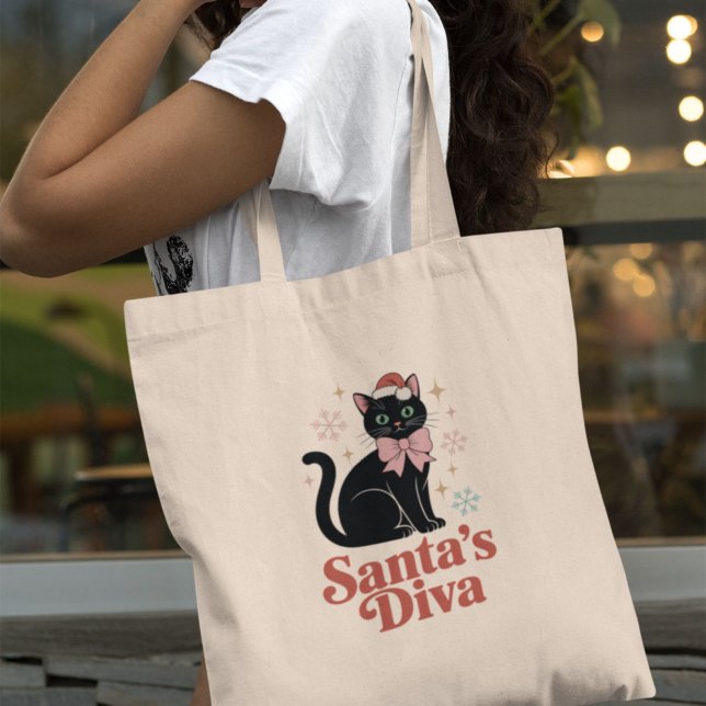 Bolsa Tote Santa’s Diva Cute Christmas Cat for Her (Criador carregado)