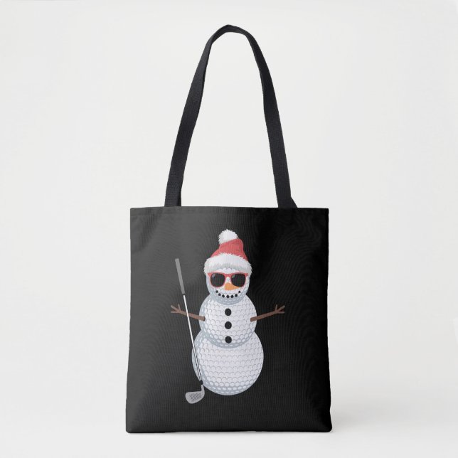 Bolsa Tote Santa Snowman Golf Ball Christmas Golfer Gift  (Frente)