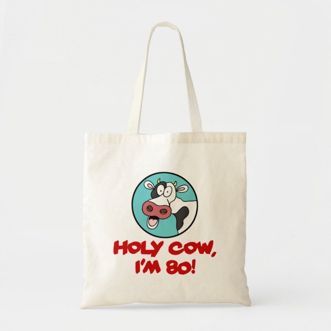 Bolsa Tote Santa Vaca, eu sou o 80 de aniversário engraçado. (Frente)