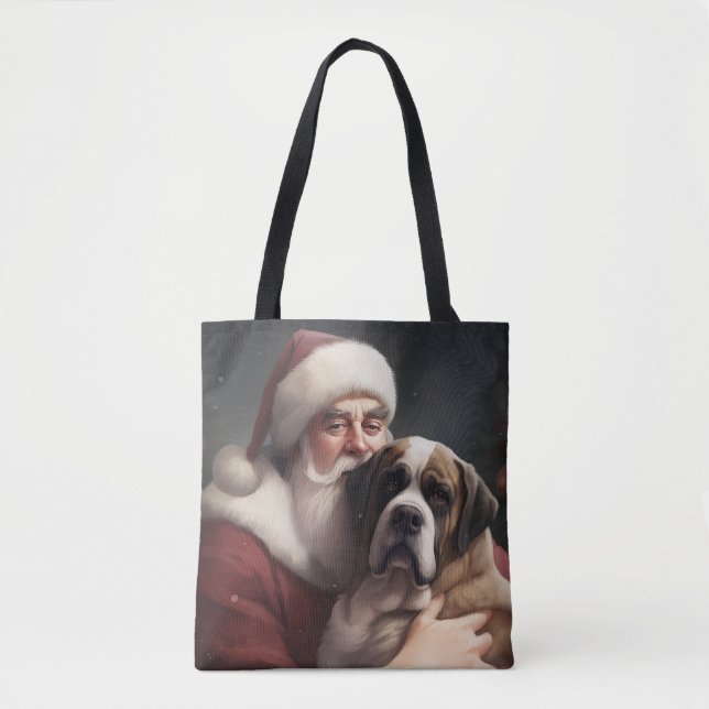 Bolsa Tote Santo Bernard Com Papai Noel Natal Festivo (Frente)
