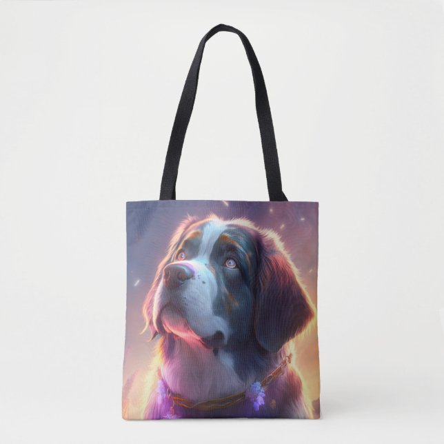 Bolsa Tote Santo Bernard Dog Animal Retrato Pintura Pet Art (Frente)