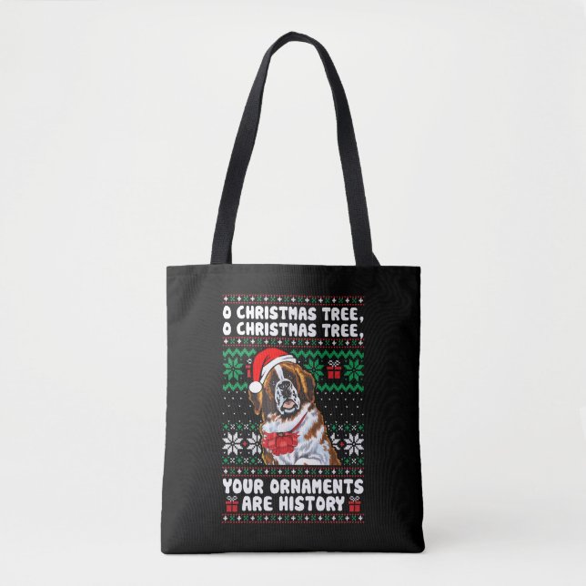 Bolsa Tote Santo Bernard Dog Natal Engraçados Ornamentos Paja (Frente)