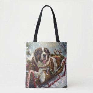 Bolsa Tote Santo Bernard Dog Natal Festivo