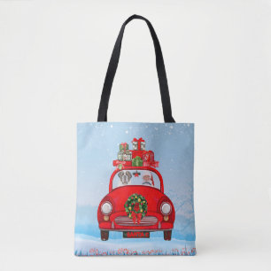 Bolsa Tote Santo Bernard Dog No Carro Com Papai Noel