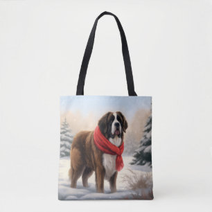 Bolsa Tote Santo Bernard Dog no Natal da Neve