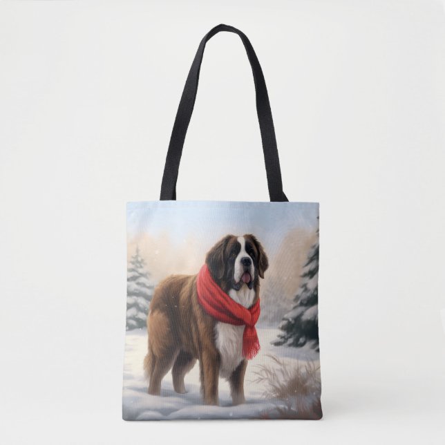 Bolsa Tote Santo Bernard Dog no Natal da Neve (Frente)