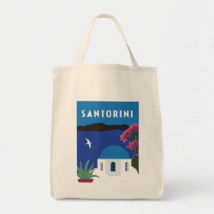 Bolsa Tote Santorini em estilo de vintage Grécia colorido