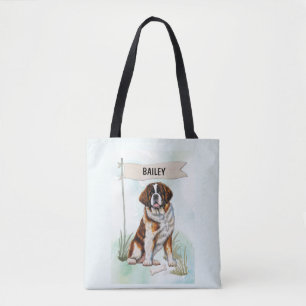 Bolsa Tote São Bernardo Aquarela Cachorro Personalizado