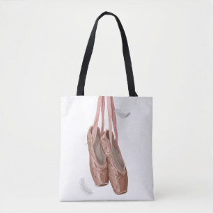 Bolsa Tote Sapatilhas de Ballet Antigas e Penas Brancas