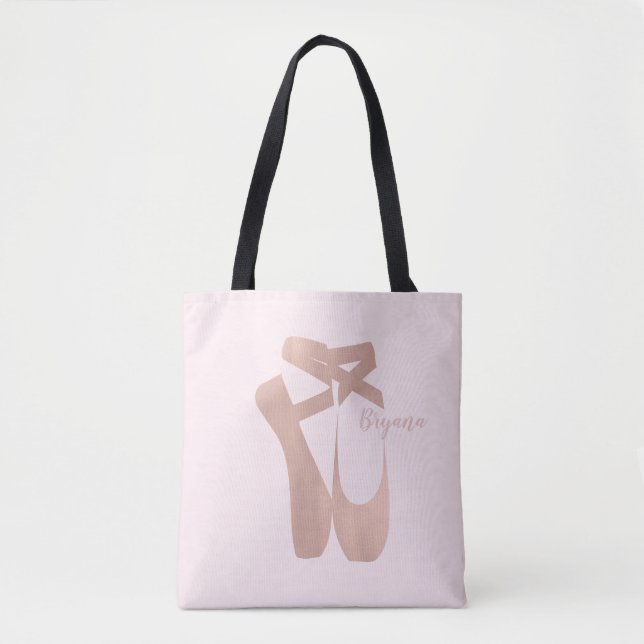 Bolsa Tote Sapatilhas de Ballet Rosa Bailarina Personalizadas (Frente)